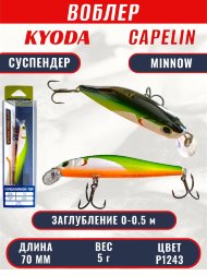Воблер KYODA Capelin Minnow-70SP длина 7,0 см вес 5.0 гр цвет P1243 заглубление 0-0.5 м