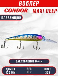Воблер CONDOR Maxi Deep (MDP120F), размер 120 мм, вес 19,0 гр, заглубление 0 - 4,0 цв 323