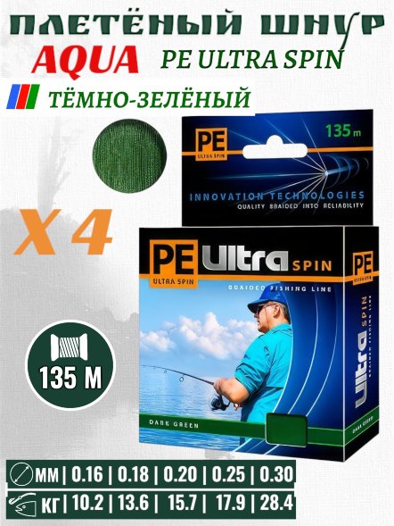 Леска-шнур Aqua Pe Ultra Spin 135м*0.25мм темно-зеленая
